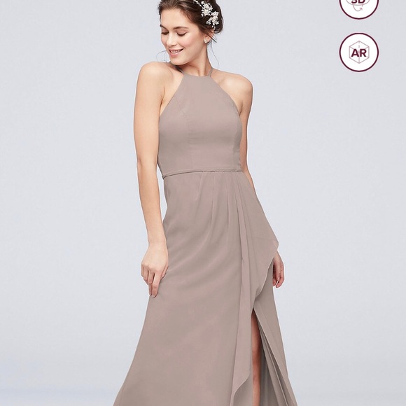 David’s Bridal High Neck Biscotti Bridesmaid Dress - Picture 1 of 7